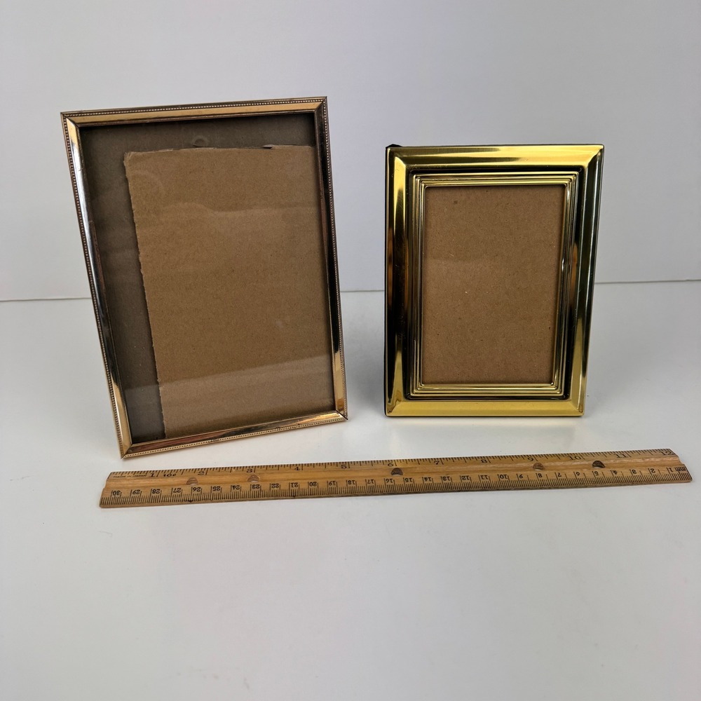 2 Vintage Metal‎ Picture Frames Gold 5x7 thin 5x3 thick Tabletop READ